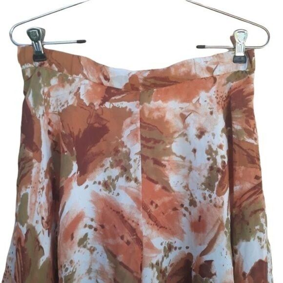 Vtg 80's Womens Pants Culottes High Rise Wide Leg Flowy Brush Stroke Peach Sz M - Picture 6 of 7